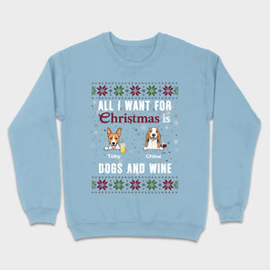 Personalized Dog Christmas Tee All I Want for Christmas is Dogs and Wine - 89Prints