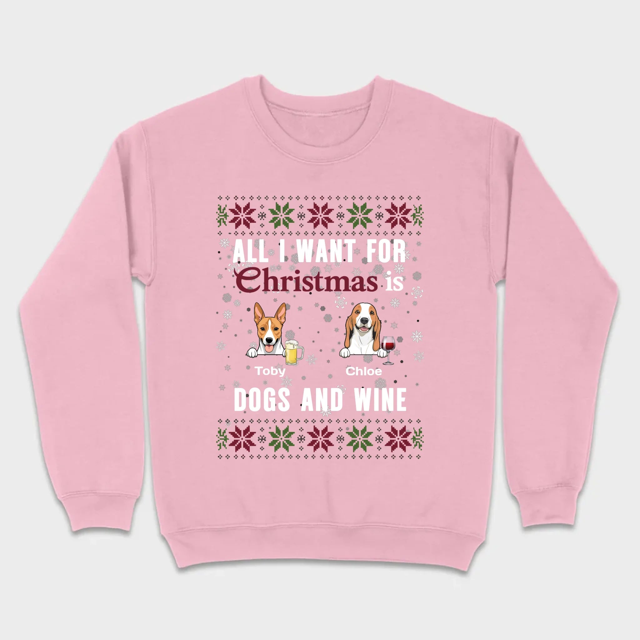 Personalized Dog Christmas Tee All I Want for Christmas is Dogs and Wine - 89Prints