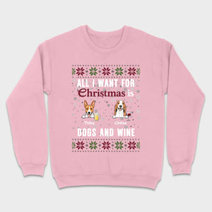 Personalized Dog Christmas Tee All I Want for Christmas is Dogs and Wine - 89Prints