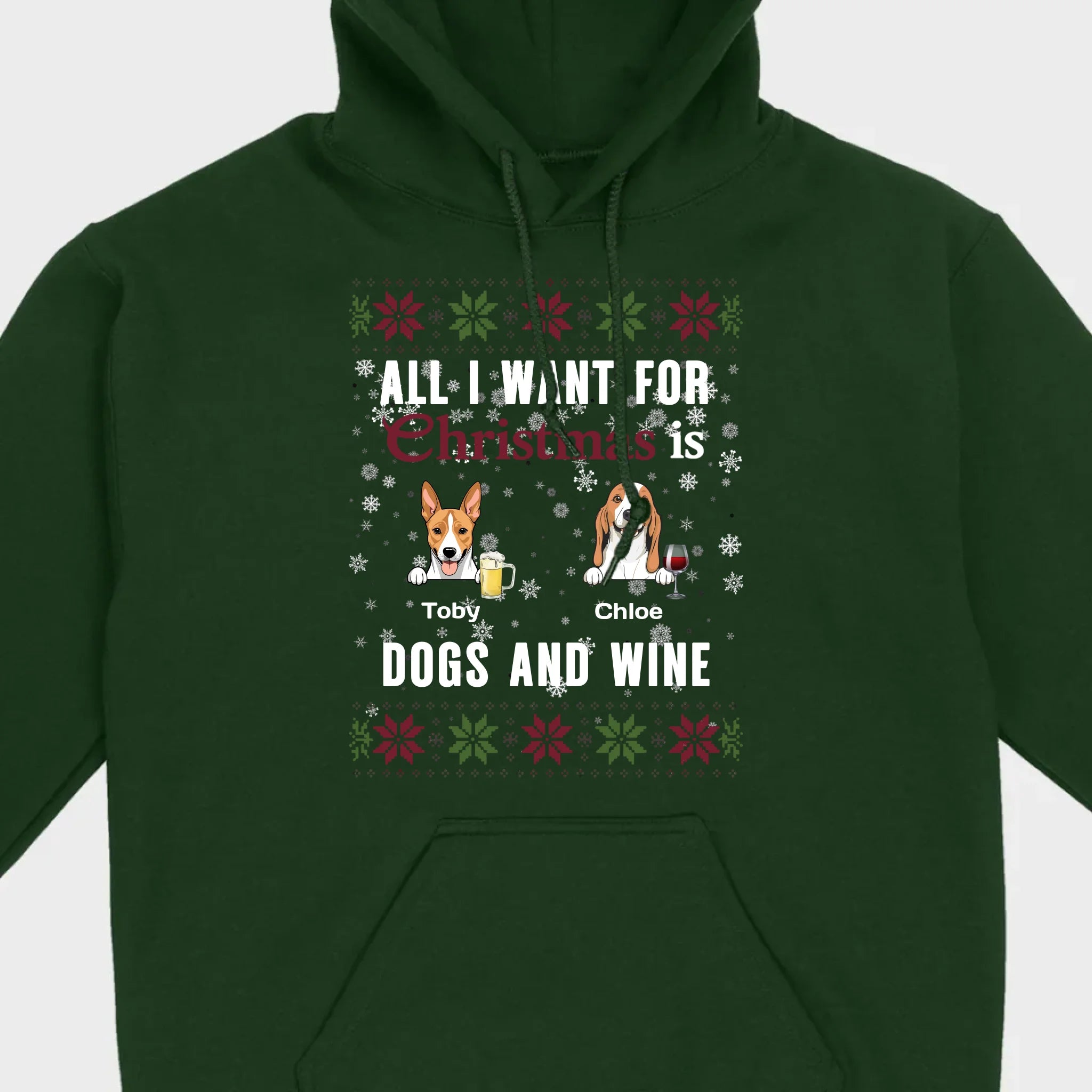 Personalized Dog Christmas Tee All I Want for Christmas is Dogs and Wine - 89Prints