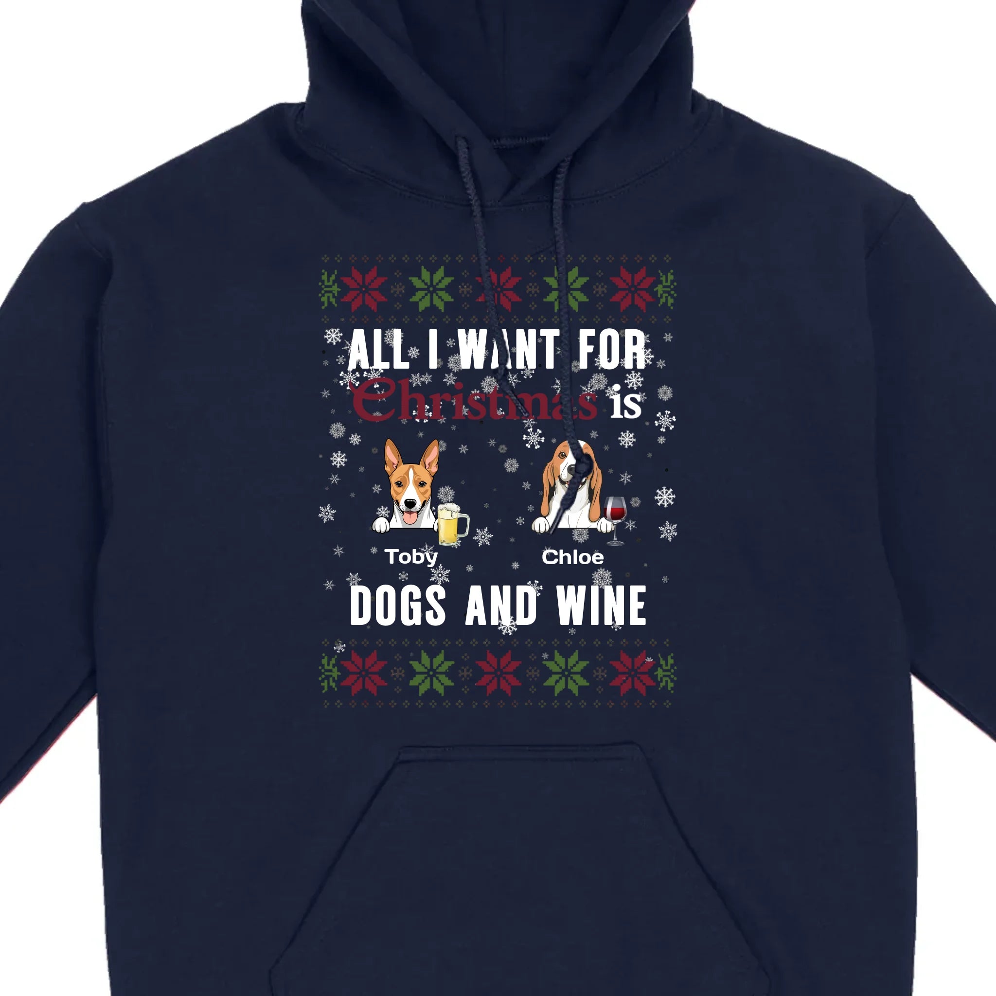 Personalized Dog Christmas Tee All I Want for Christmas is Dogs and Wine - 89Prints