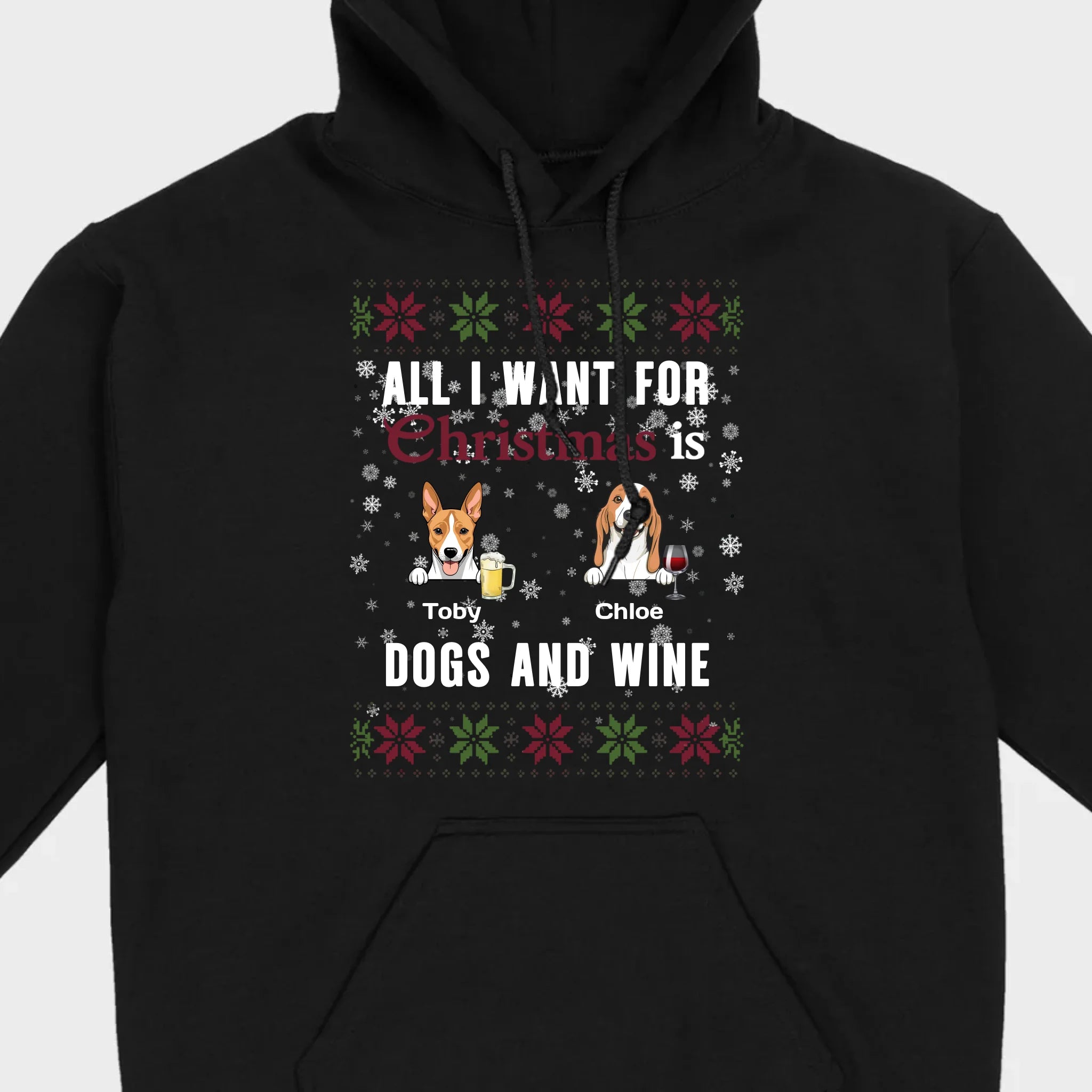 Personalized Dog Christmas Tee All I Want for Christmas is Dogs and Wine - 89Prints