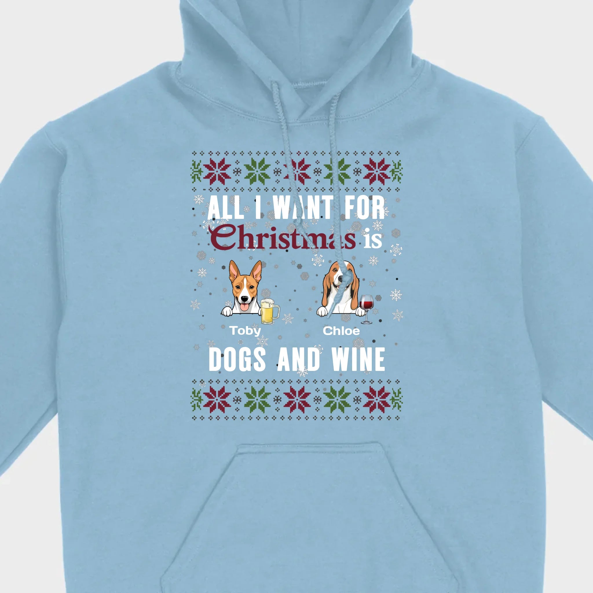 Personalized Dog Christmas Tee All I Want for Christmas is Dogs and Wine - 89Prints