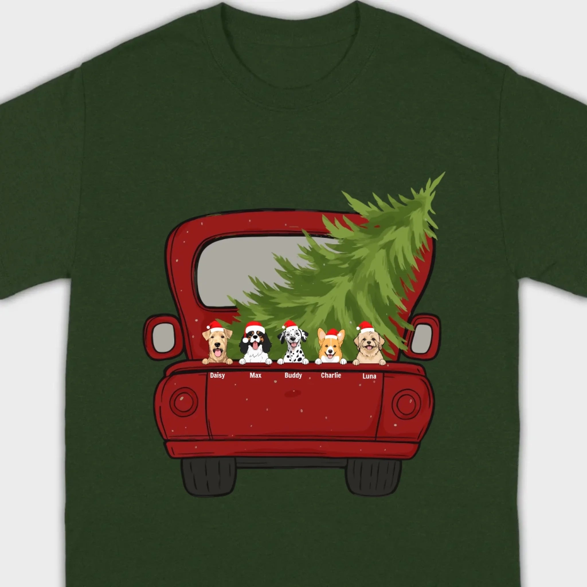 Christmas Dog Shirt – Cute Puppy in Red Truck with Christmas Tree - 89Prints