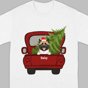 Christmas Dog Shirt – Cute Puppy in Red Truck with Christmas Tree - 89Prints