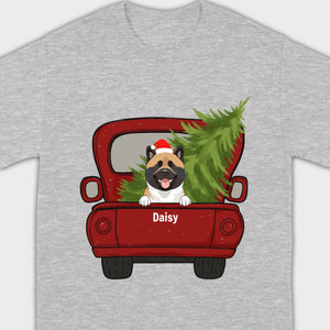 Christmas Dog Shirt – Cute Puppy in Red Truck with Christmas Tree - 89Prints