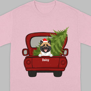 Christmas Dog Shirt – Cute Puppy in Red Truck with Christmas Tree - 89Prints