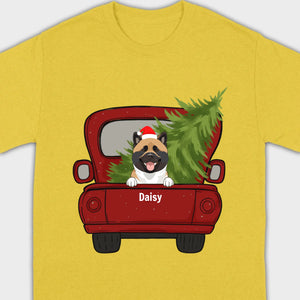 Christmas Dog Shirt – Cute Puppy in Red Truck with Christmas Tree - 89Prints