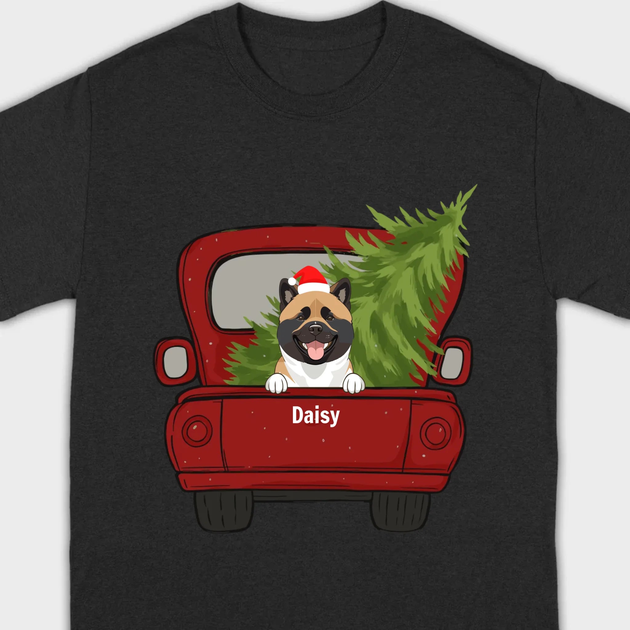 Christmas Dog Shirt – Cute Puppy in Red Truck with Christmas Tree - 89Prints