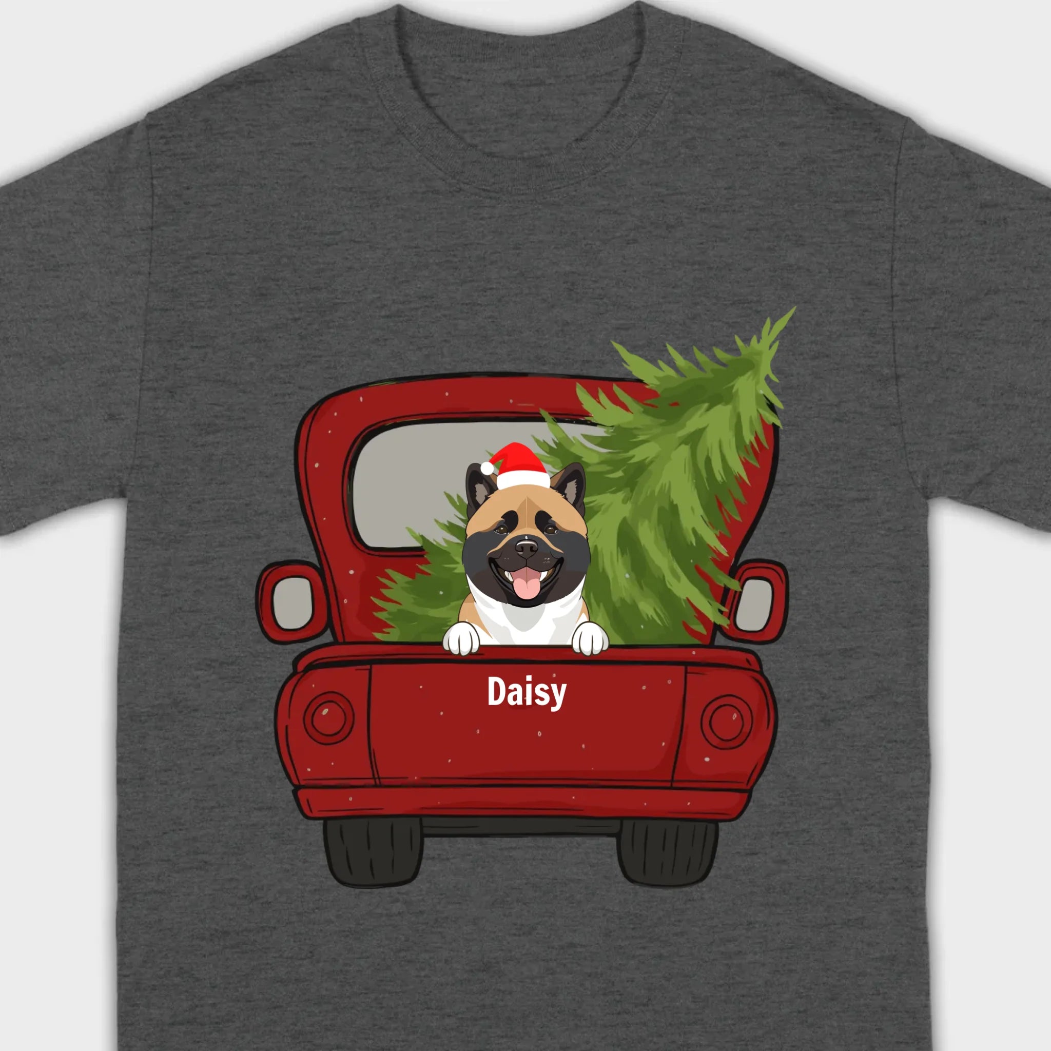 Christmas Dog Shirt – Cute Puppy in Red Truck with Christmas Tree - 89Prints