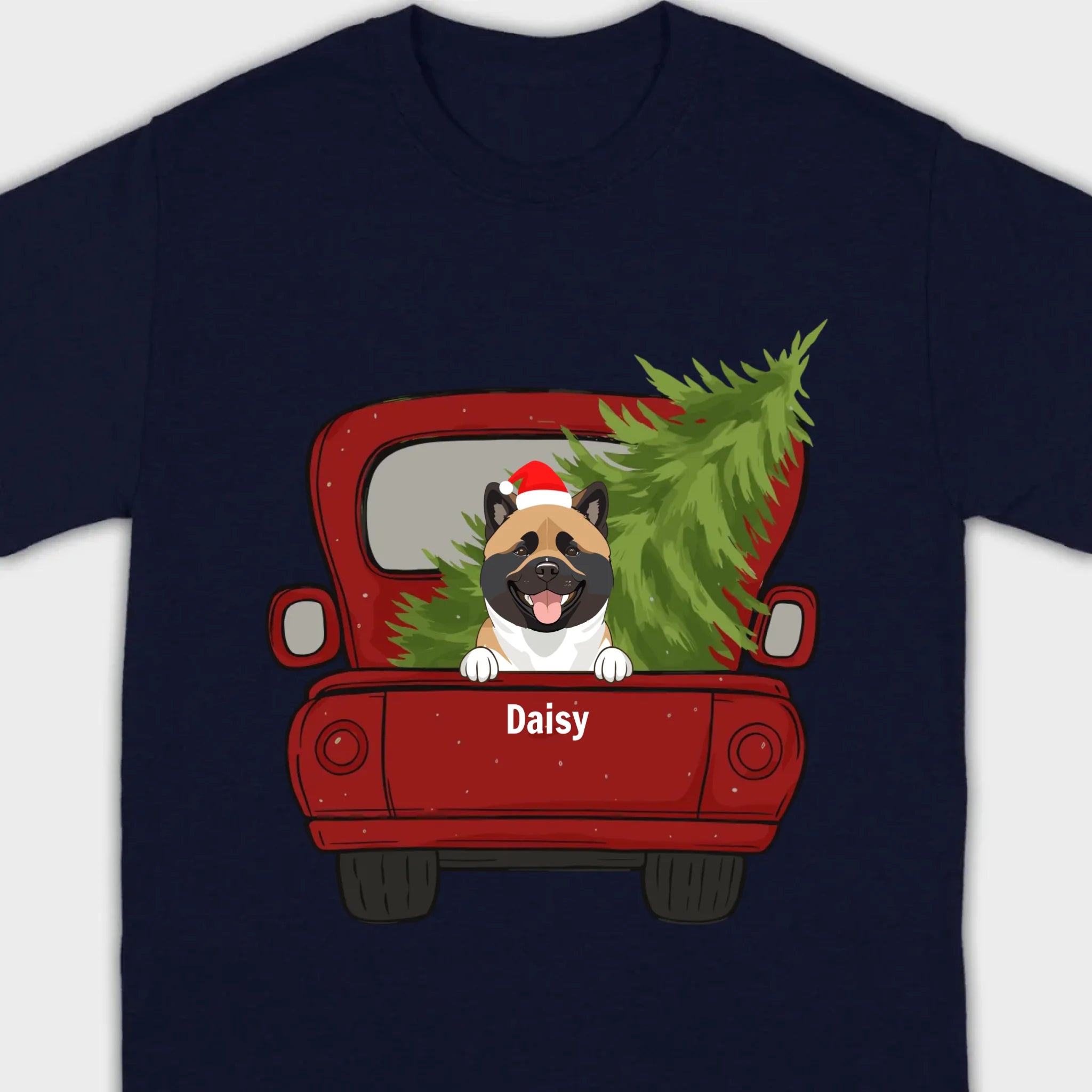 Christmas Dog Shirt – Cute Puppy in Red Truck with Christmas Tree - 89Prints