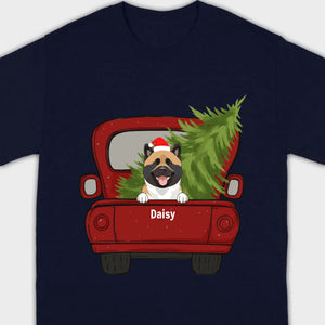 Christmas Dog Shirt – Cute Puppy in Red Truck with Christmas Tree - 89Prints