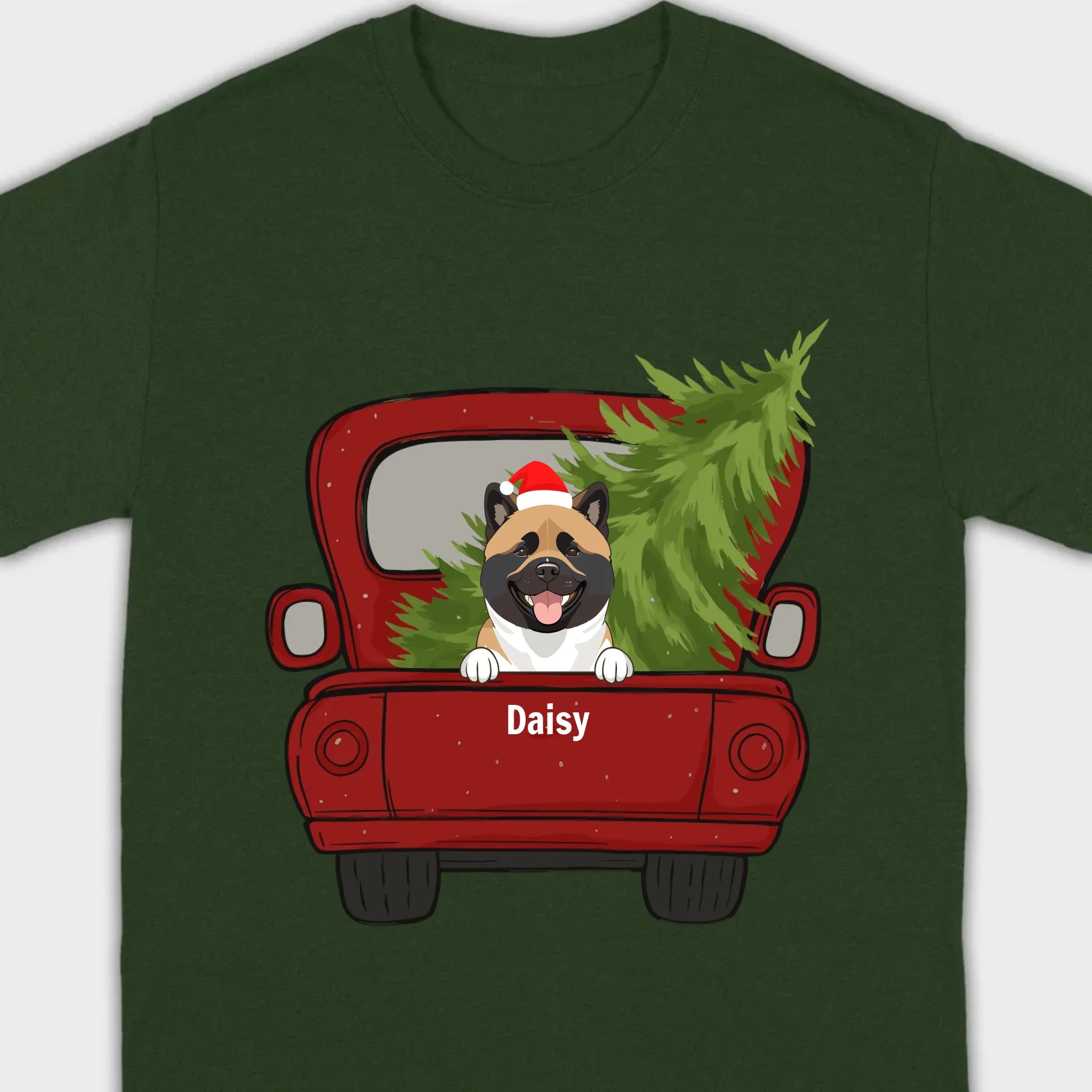 Christmas Dog Shirt – Cute Puppy in Red Truck with Christmas Tree - 89Prints