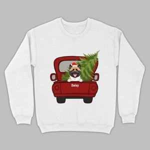 Christmas Dog Shirt – Cute Puppy in Red Truck with Christmas Tree - 89Prints