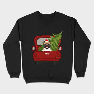 Christmas Dog Shirt – Cute Puppy in Red Truck with Christmas Tree - 89Prints