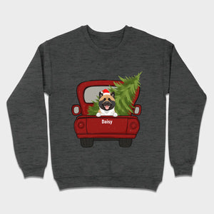 Christmas Dog Shirt – Cute Puppy in Red Truck with Christmas Tree - 89Prints