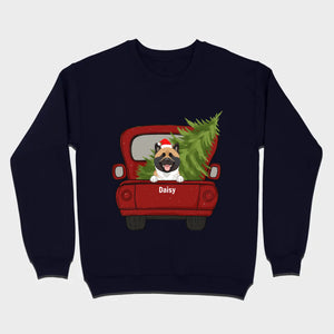 Christmas Dog Shirt – Cute Puppy in Red Truck with Christmas Tree - 89Prints