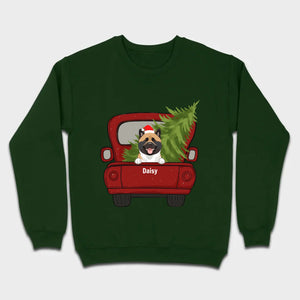 Christmas Dog Shirt – Cute Puppy in Red Truck with Christmas Tree - 89Prints