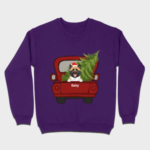Christmas Dog Shirt – Cute Puppy in Red Truck with Christmas Tree - 89Prints
