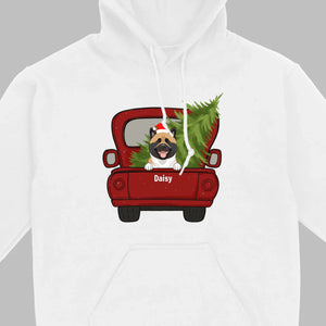 Christmas Dog Shirt – Cute Puppy in Red Truck with Christmas Tree - 89Prints