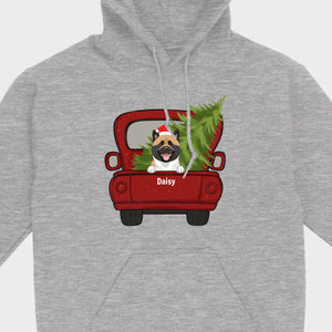 Christmas Dog Shirt – Cute Puppy in Red Truck with Christmas Tree - 89Prints
