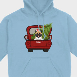 Christmas Dog Shirt – Cute Puppy in Red Truck with Christmas Tree - 89Prints