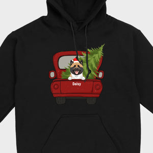 Christmas Dog Shirt – Cute Puppy in Red Truck with Christmas Tree - 89Prints