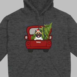 Christmas Dog Shirt – Cute Puppy in Red Truck with Christmas Tree - 89Prints