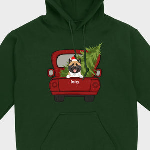 Christmas Dog Shirt – Cute Puppy in Red Truck with Christmas Tree - 89Prints