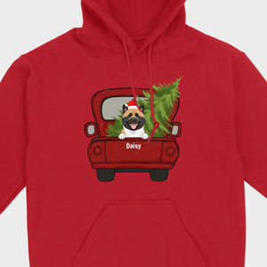 Christmas Dog Shirt – Cute Puppy in Red Truck with Christmas Tree - 89Prints