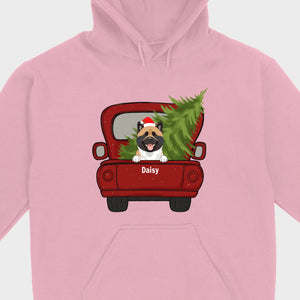 Christmas Dog Shirt – Cute Puppy in Red Truck with Christmas Tree - 89Prints