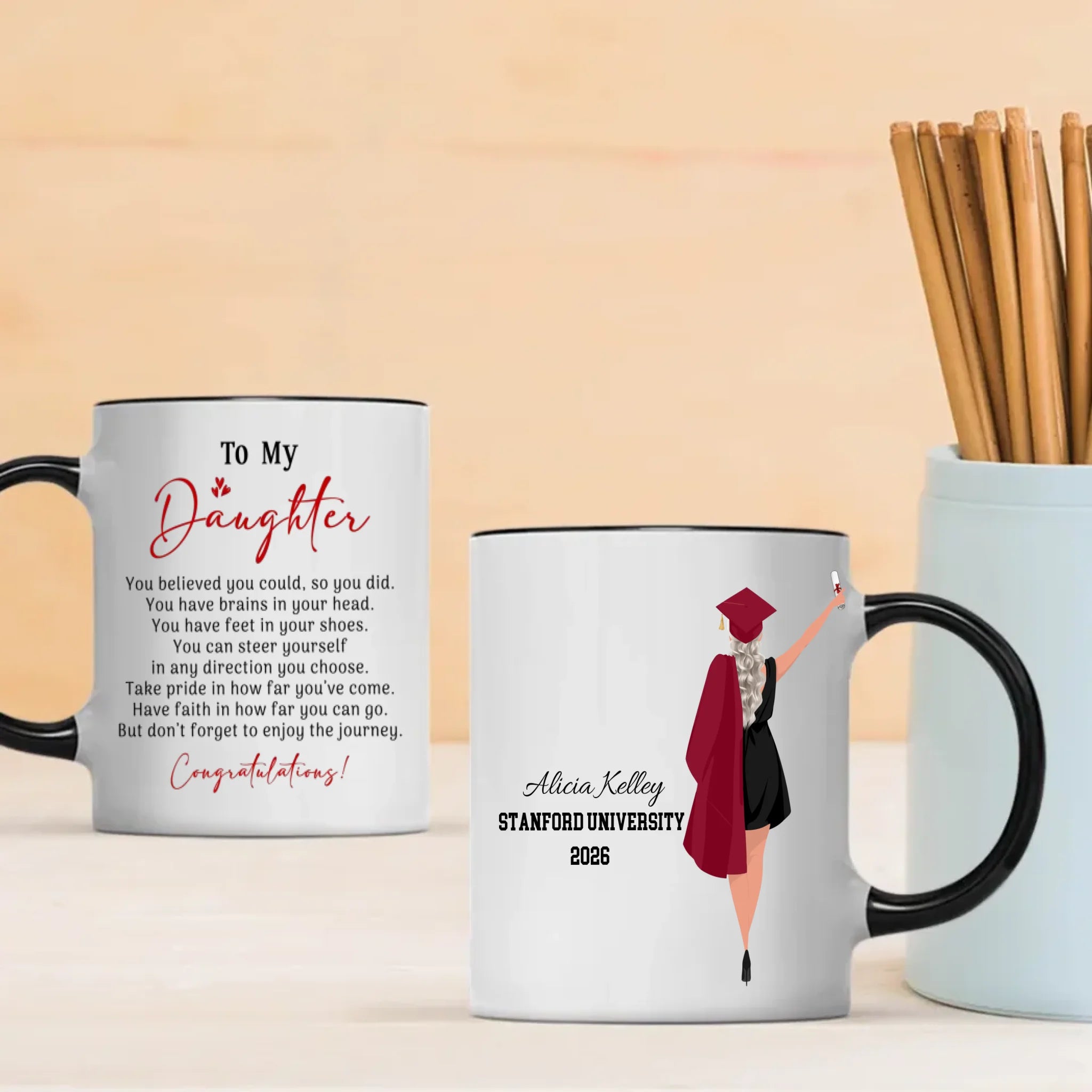 To My Daughter Mug – Fun Personalized Graduation Mug of Joy & New Beginnings | 89Prints