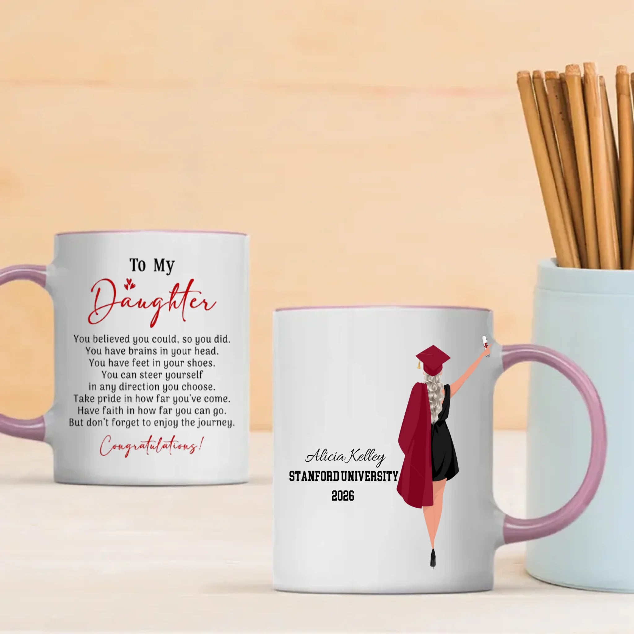 To My Daughter Mug – Fun Personalized Graduation Mug of Joy & New Beginnings | 89Prints