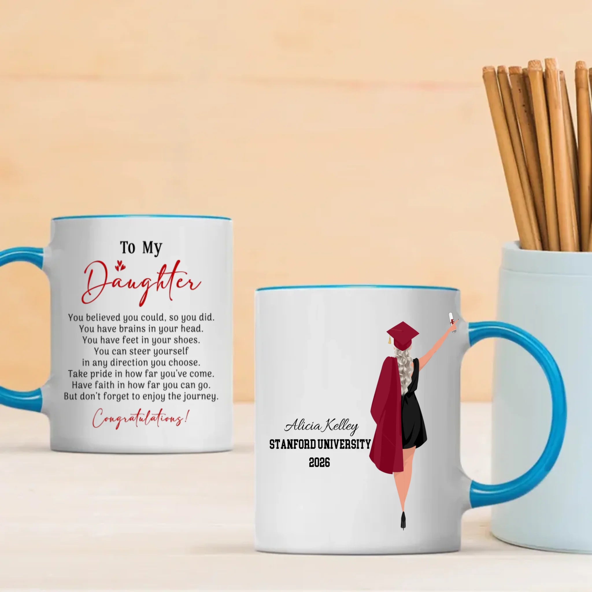 To My Daughter Mug – Fun Personalized Graduation Mug of Joy & New Beginnings | 89Prints