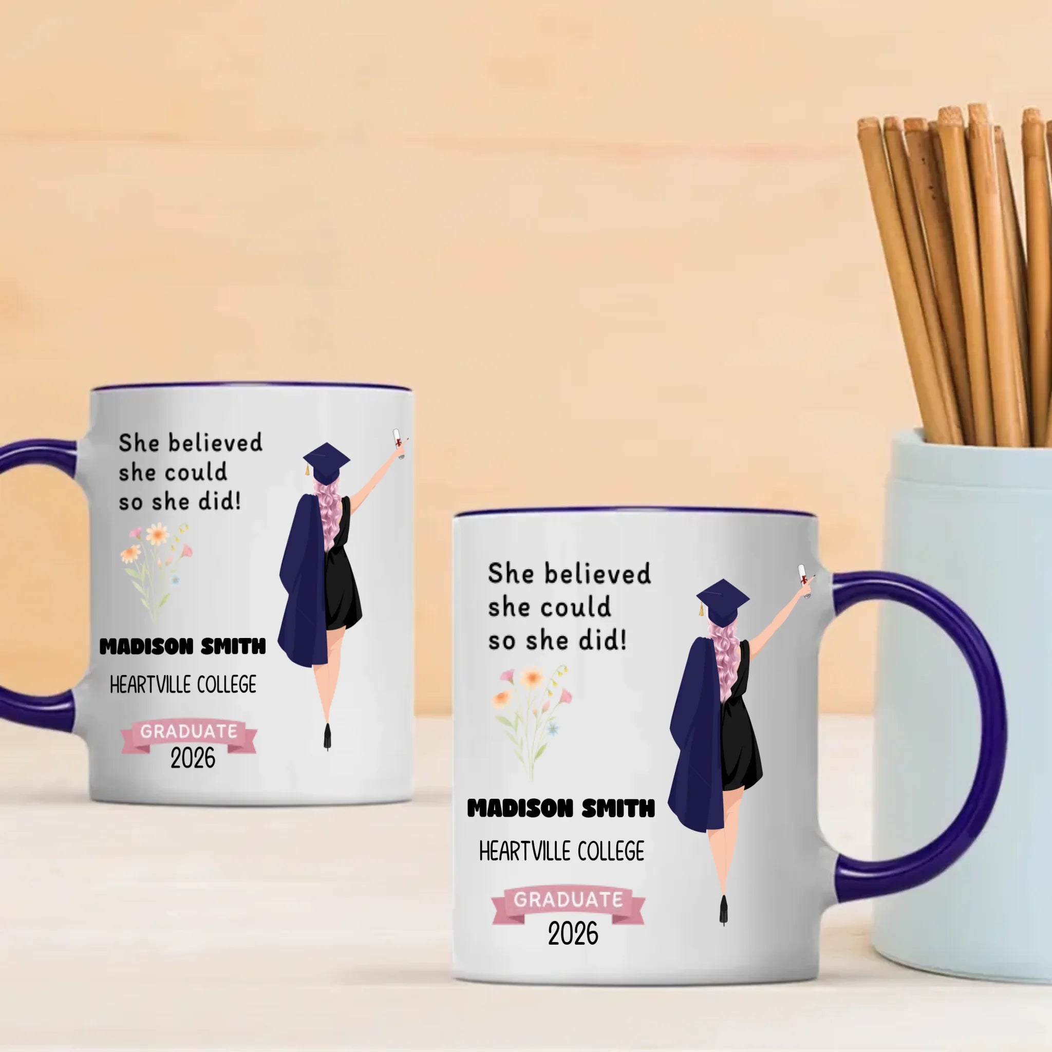 She Believed She Could, So She Did – Personalized Graduation Mug of Strength & Success | 89Prints