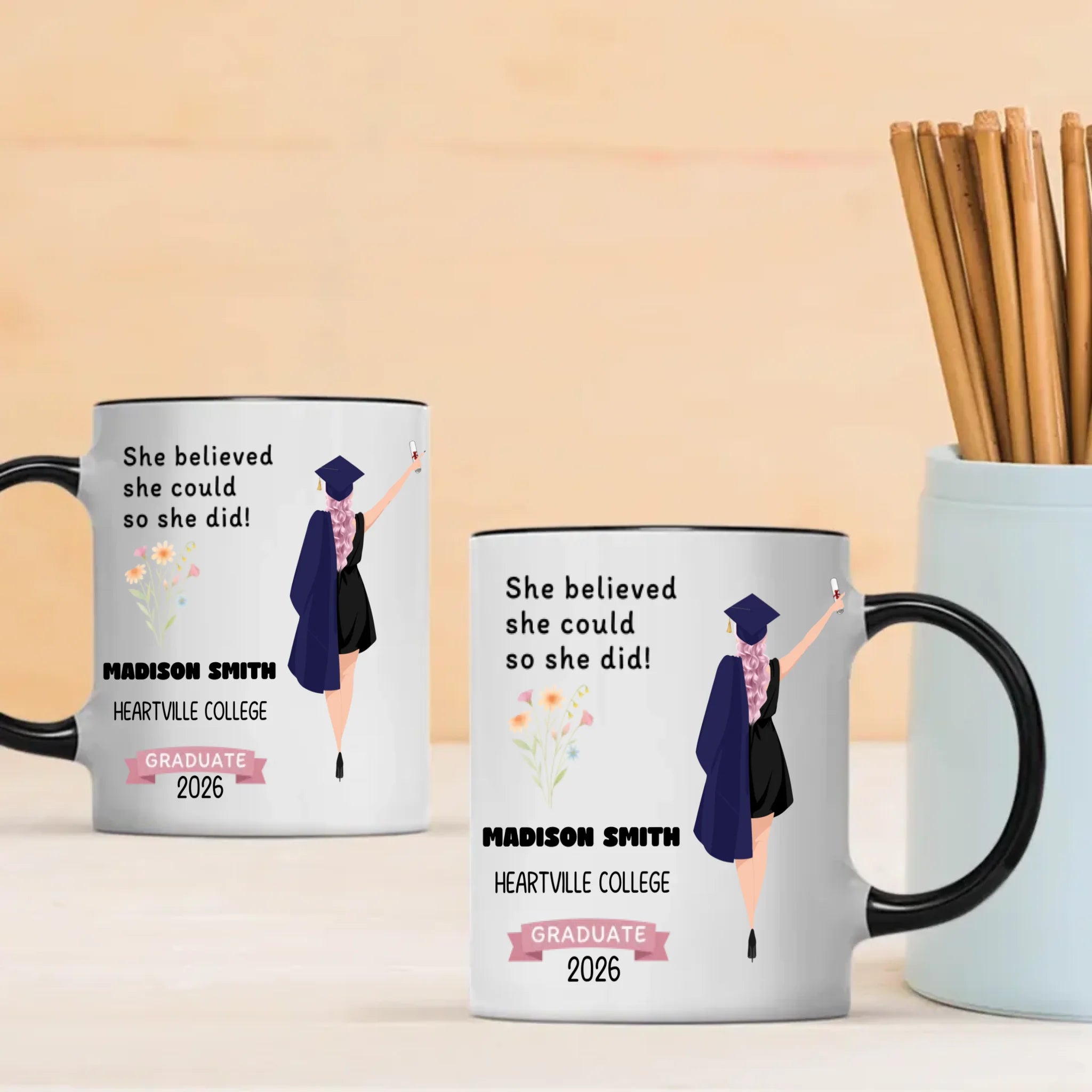 She Believed She Could, So She Did – Personalized Graduation Mug of Strength & Success | 89Prints