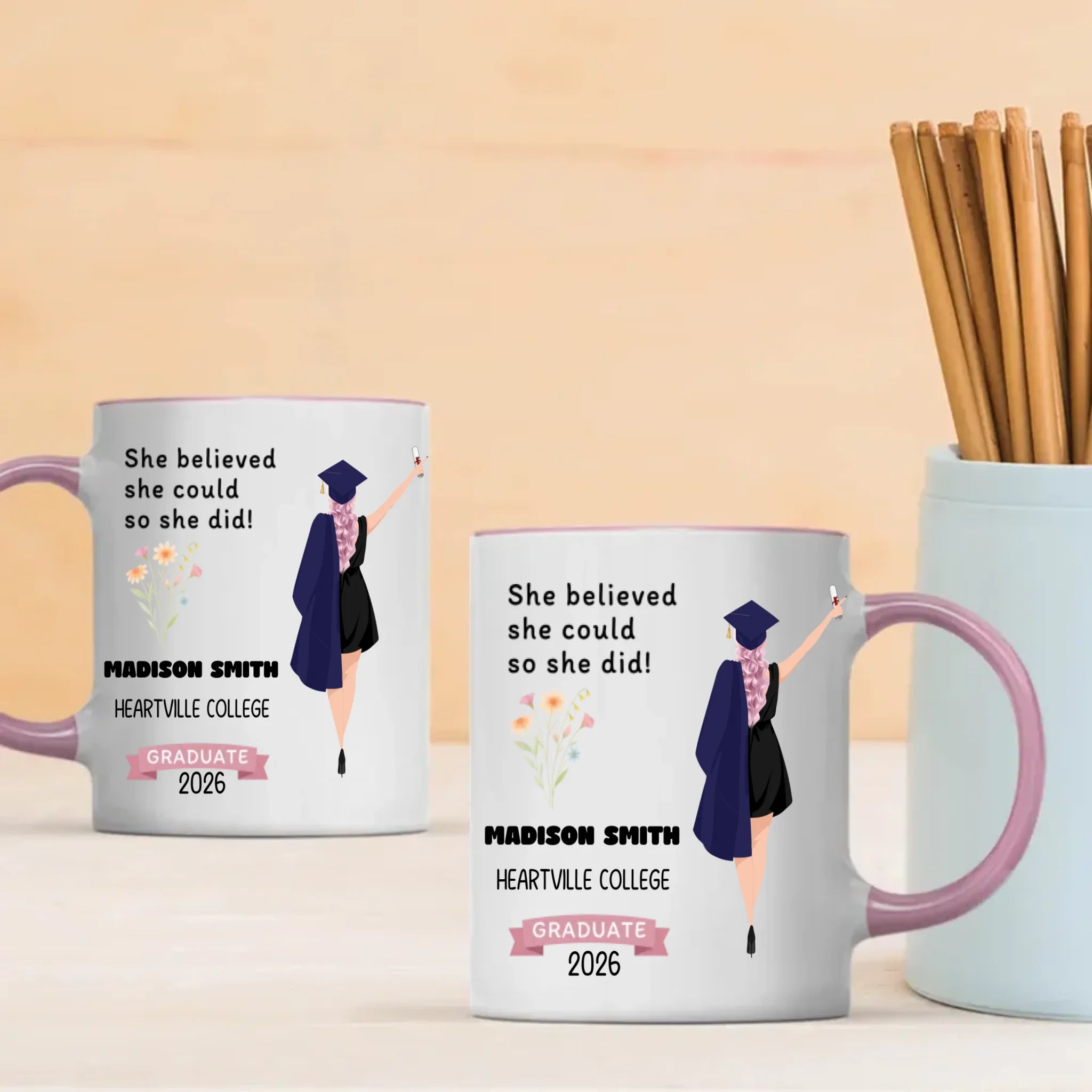 She Believed She Could, So She Did – Personalized Graduation Mug of Strength & Success | 89Prints