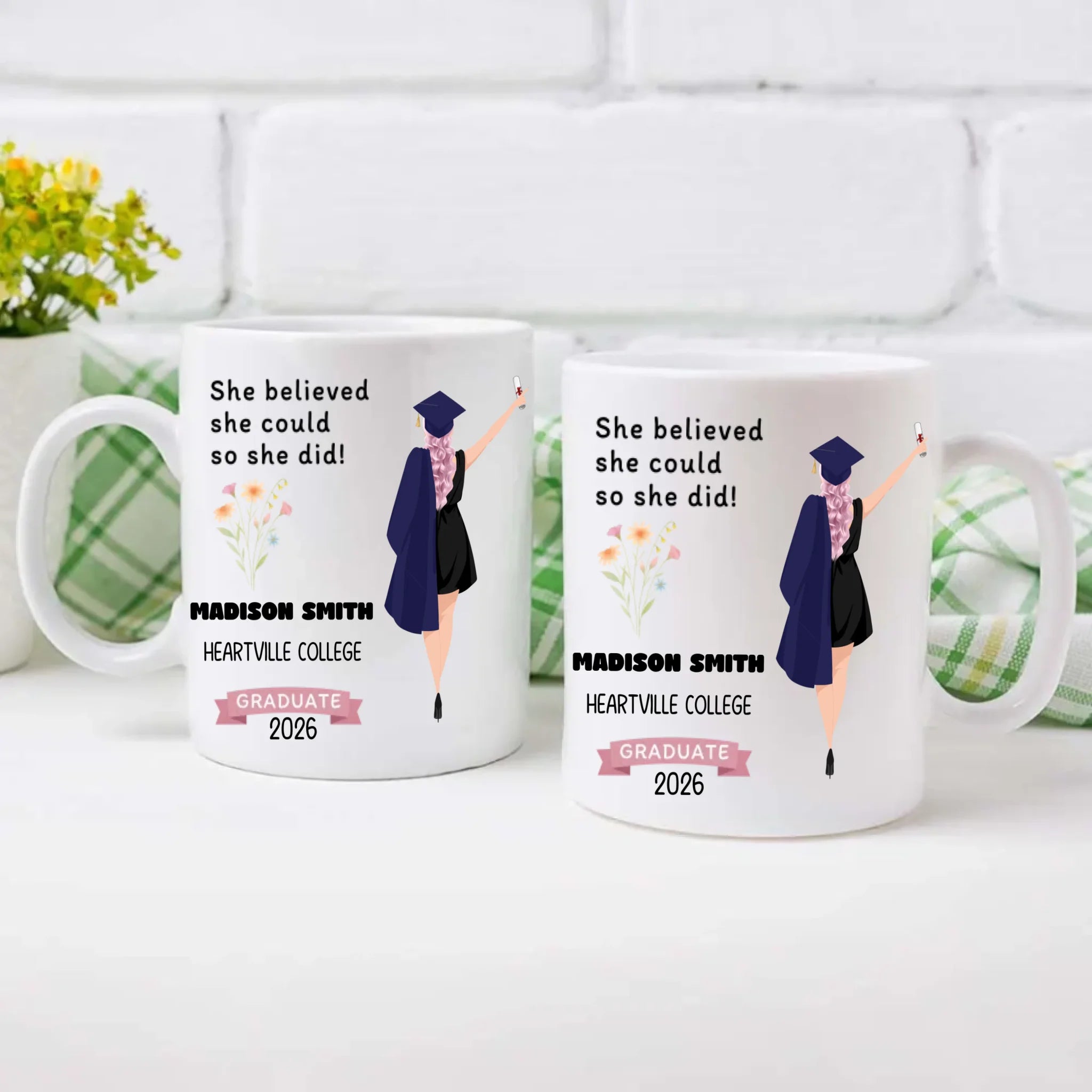 She Believed She Could, So She Did – Personalized Graduation Mug of Strength & Success | 89Prints