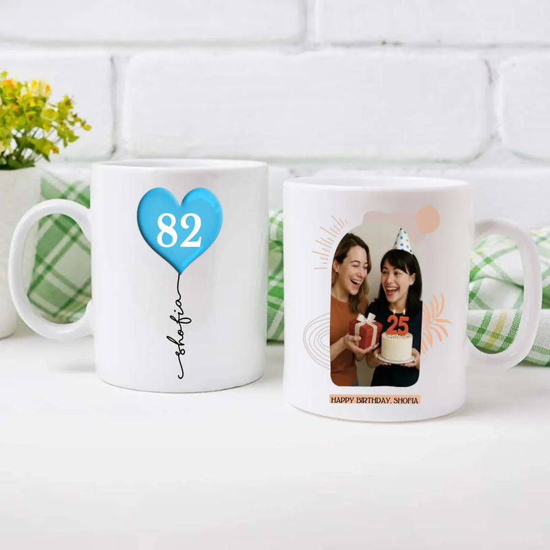 Charming 82nd Birthday Mug – Custom Photo & Name Heart Balloon Gift – 89Prints