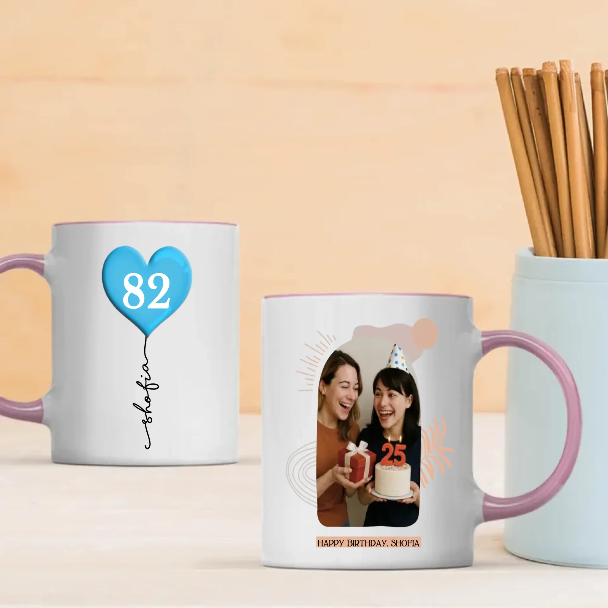 Charming 82nd Birthday Mug – Custom Photo & Name Heart Balloon Gift – 89Prints