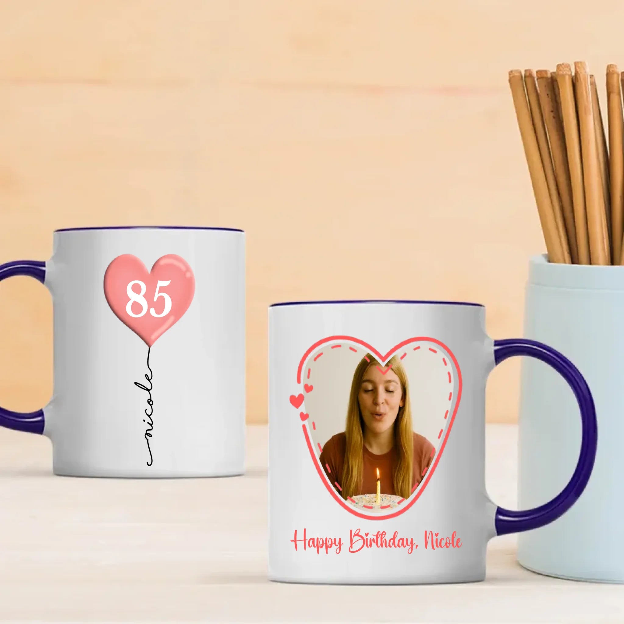 Personalized Birthday Mug – Custom Heart Balloon & Photo Cup Gift - 89Prints