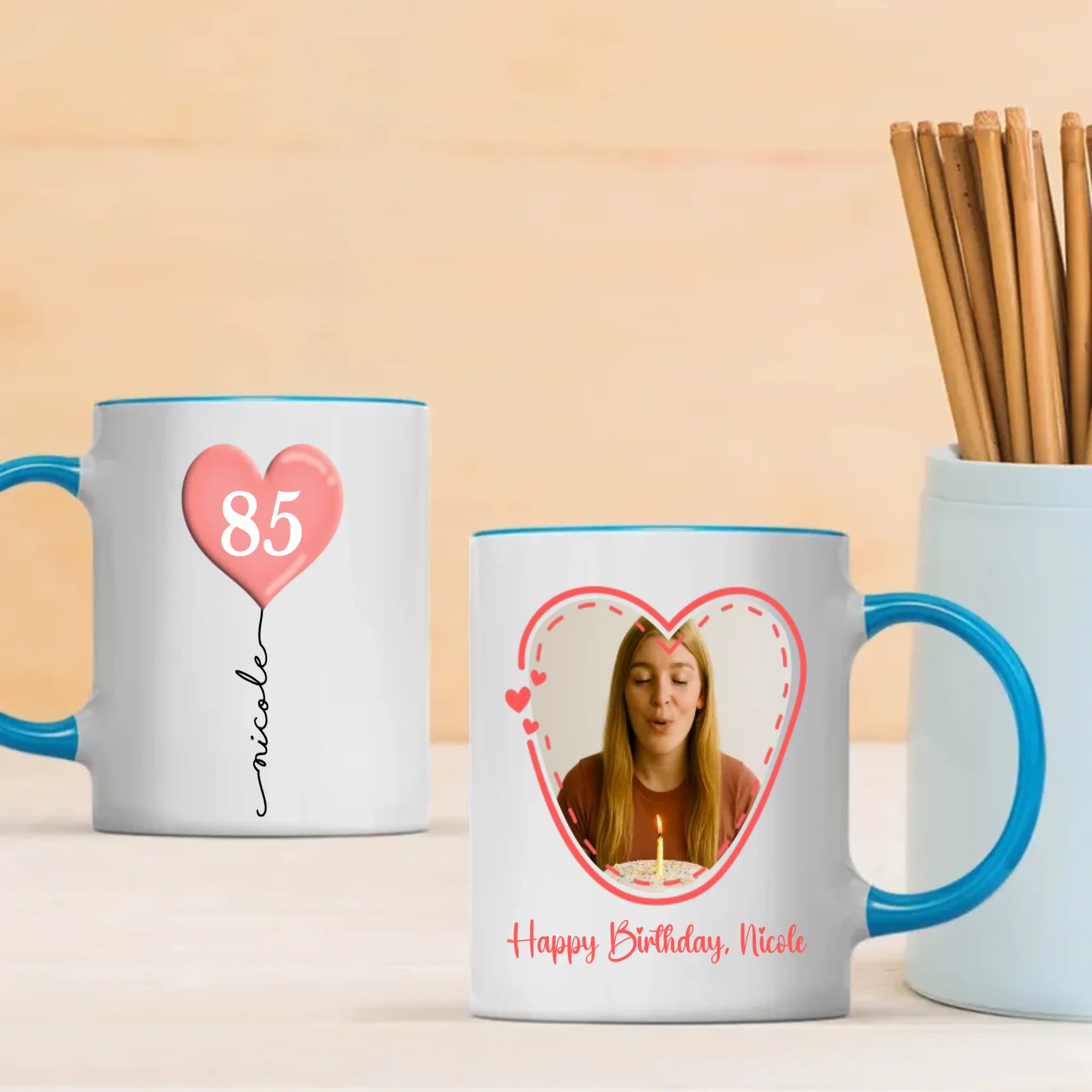 Personalized Birthday Mug – Custom Heart Balloon & Photo Cup Gift - 89Prints