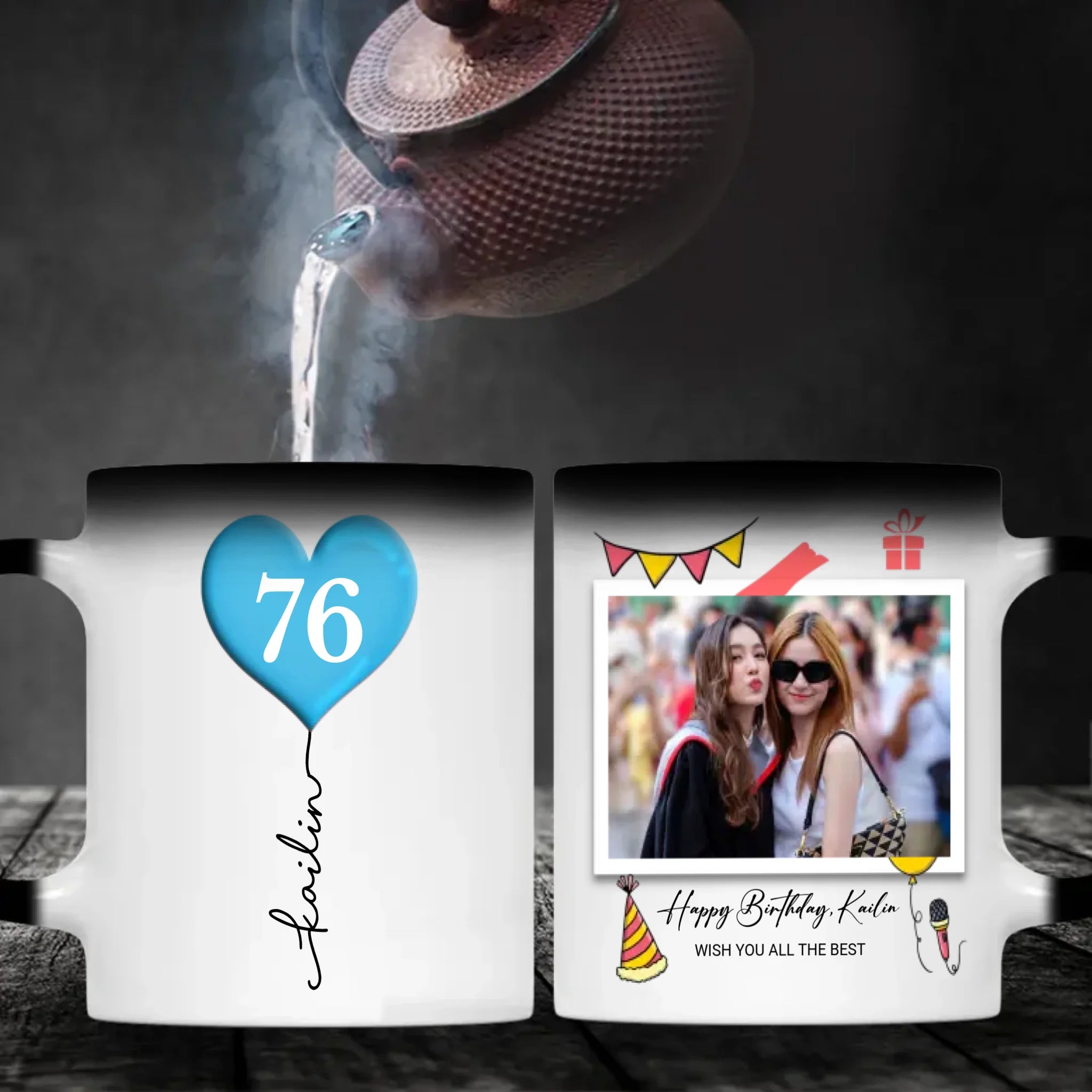 Personalized 76th Birthday Mug – Custom Photo Gift with Heart Balloon Design - 89Prints
