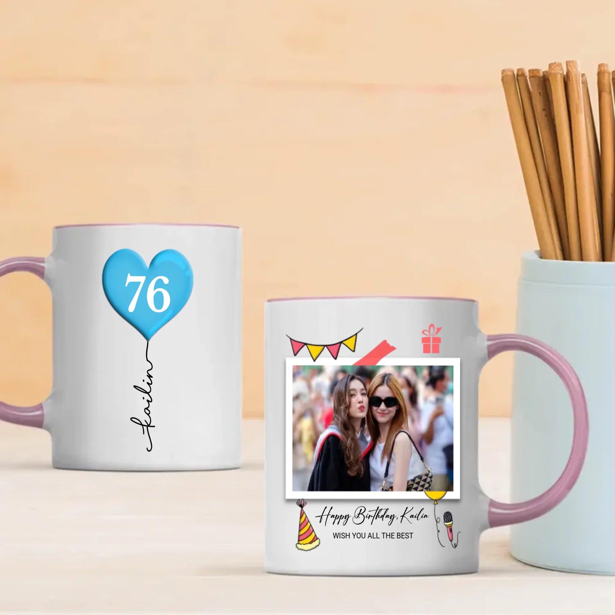 Personalized 76th Birthday Mug – Custom Photo Gift with Heart Balloon Design - 89Prints