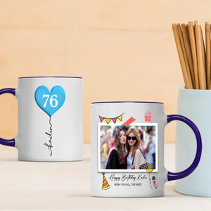 Personalized 76th Birthday Mug – Custom Photo Gift with Heart Balloon Design - 89Prints