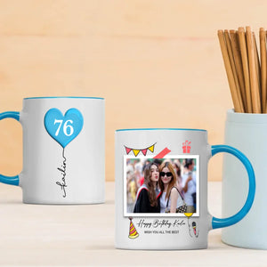 Personalized 76th Birthday Mug – Custom Photo Gift with Heart Balloon Design - 89Prints