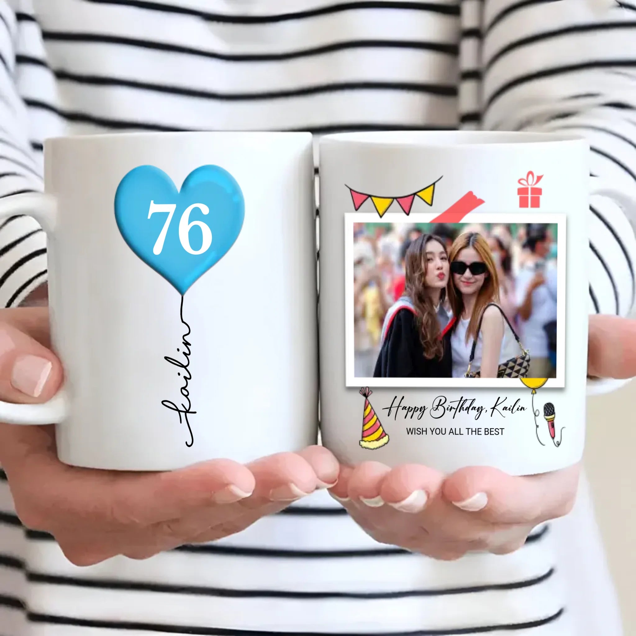 Personalized 76th Birthday Mug – Custom Photo Gift with Heart Balloon Design - 89Prints
