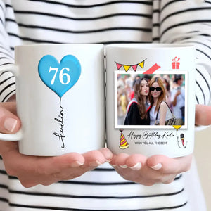 Personalized 76th Birthday Mug – Custom Photo Gift with Heart Balloon Design - 89Prints
