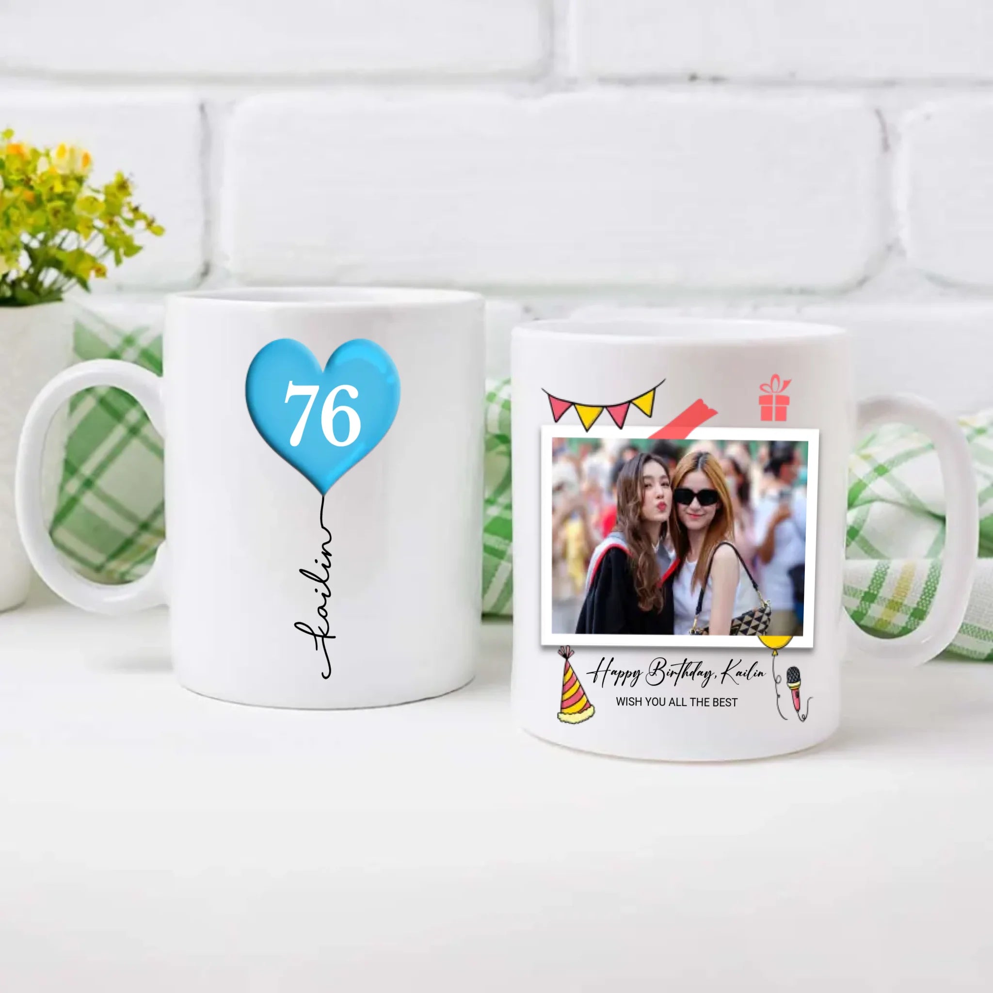 Personalized 76th Birthday Mug – Custom Photo Gift with Heart Balloon Design - 89Prints