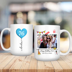 Personalized 76th Birthday Mug – Custom Photo Gift with Heart Balloon Design - 89Prints